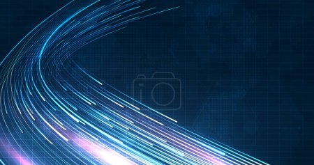 Illustration for Blue light streak, fiber optic, speed line, futuristic background for 5g or 6g technology wireless data transmission, high-speed internet in abstract. internet network concept. vector design. - Royalty Free Image