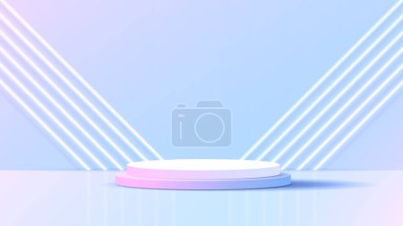 Illustration for Display podium or stand with blue and pink gradient for product presentation in pastel colors room. minimal style ideal for presentation product platform, advertisement, package showing. vector. - Royalty Free Image