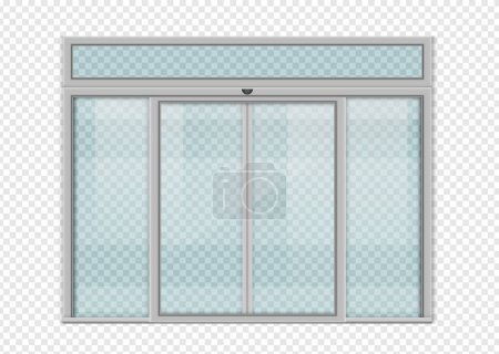 Illustration for Double sliding glass doors to the office, train station, supermarket with space. vector design. - Royalty Free Image