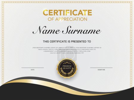 Illustration for Certificate of achievement template black and gold color with luxury and modern style vector image. awards diploma of work. illustration gift card design. - Royalty Free Image