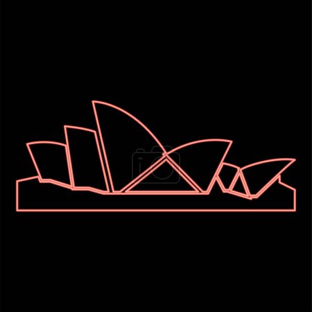 Téléchargez les illustrations : Néon sydney opéra couleur rouge vecteur illustration image plat style lumière - en licence libre de droit