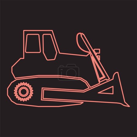 Téléchargez les illustrations : Néon bulldozer couleur rouge vecteur illustration image plat style lumière - en licence libre de droit