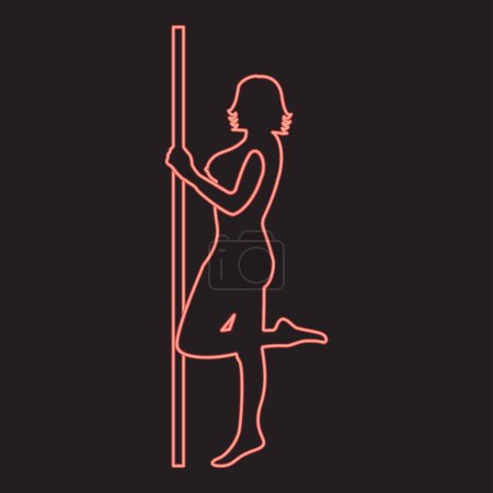 Téléchargez les illustrations : Néon effeuilleuse femme sur tube couleur rouge vecteur illustration image plat style lumière - en licence libre de droit