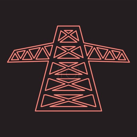 Ilustración de Neón poste poste eléctrico de alto voltaje conjunto línea color rojo vector ilustración imagen estilo plano luz - Imagen libre de derechos
