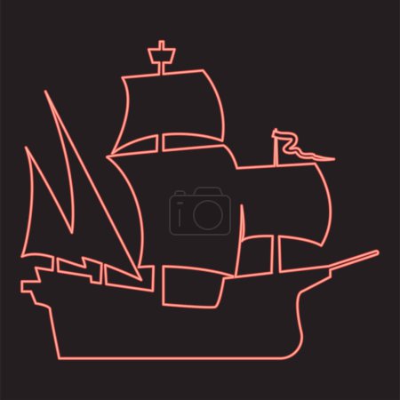 Téléchargez les illustrations : Néon médiéval navire couleur rouge vecteur illustration image plat style lumière - en licence libre de droit