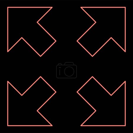 Illustration for Neon four arrows pointing to different directions from the center iconred color vector illustration image flat style light - Royalty Free Image