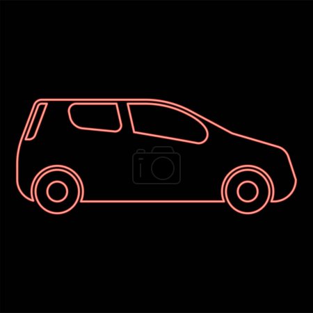 Ilustración de Neón mini coche forma compacta para las carreras de viajes iconred color vector ilustración imagen plana estilo luz - Imagen libre de derechos