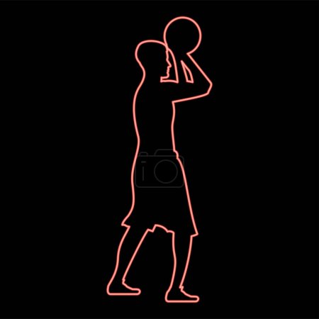 Illustration for Neon basketball player throws a basketball man shooting ball side view iconred color vector illustration image flat style light - Royalty Free Image