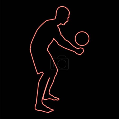 Illustration for Neon volleyball player hits the ball with bottom silhouette side view attack ball iconred color vector illustration image flat style light - Royalty Free Image