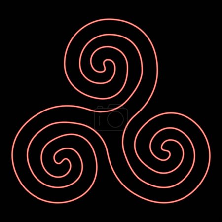 Néon triskelion ou triskele symbole signe rouge couleur vecteur illustration image plat style lumière
