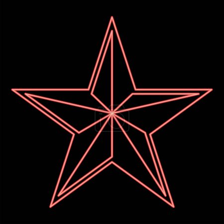 Téléchargez les illustrations : Néon étoile cinq coins Pentagonal étoile rouge couleur vecteur illustration image plat style lumière - en licence libre de droit