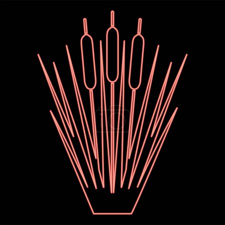 Ilustración de Neon Reed Bulrush Reeds Club-rush ling Cane rush red color vector ilustración imagen plana estilo luz - Imagen libre de derechos