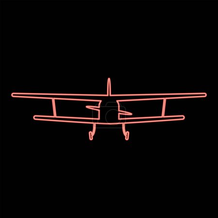 Téléchargez les illustrations : Vue aérienne au néon avec avant Avion léger civil Flying machine illustration vectorielle couleur rouge image style plat lumière - en licence libre de droit