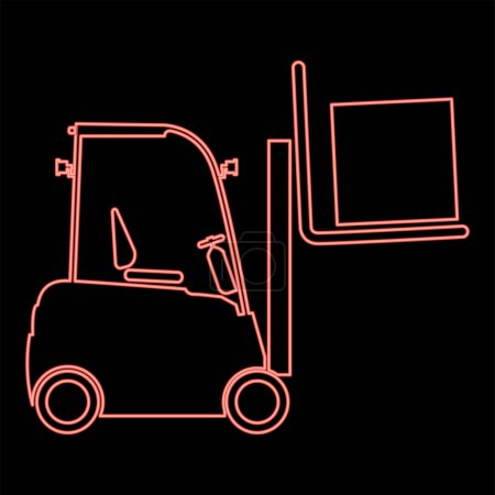 Illustration for Neon forklifts truck Lifting machine Cargo lift machine Cargo transportation concept red color vector illustration image flat style light - Royalty Free Image