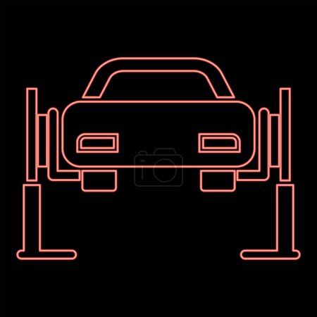 Illustration for Neon car lift Car repair Service concept Car on fix lift Car lifted on auto lift red color vector illustration image flat style light - Royalty Free Image