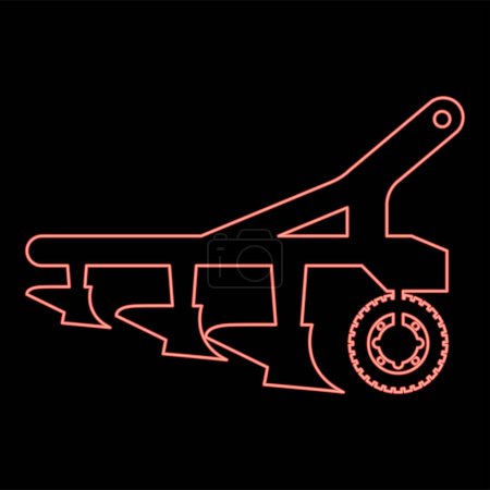 Illustration for Neon plow for cultivating land before sowing farm products Tractor machanism equipment Industrial device red color vector illustration image flat style light - Royalty Free Image