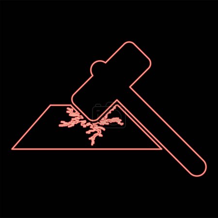 Illustration for Neon sledge hammer breaks hard surface with formation of strong cracks icon black color vector illustration flat style simple image red color vector illustration image flat style light - Royalty Free Image