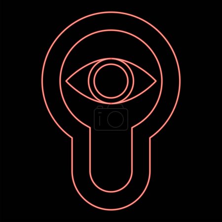 Ilustración de Neon keyhole eye looking Lock door Look concept red color vector illustration image flat style light - Imagen libre de derechos