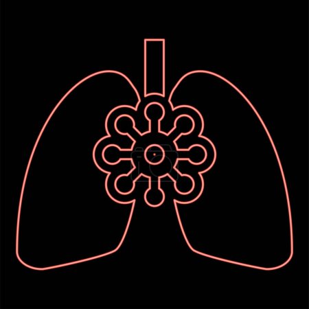 Illustration for Neon coronavirus damaged lungs Virus corona atack Eating lung concept Covid 19 Infected tuberculosis red color vector illustration image flat style light - Royalty Free Image