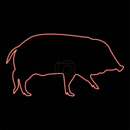 Ilustración de Neon wild boar Hog wart Swine Suidae Sus Tusker Scrofa red color vector illustration image flat style light - Imagen libre de derechos