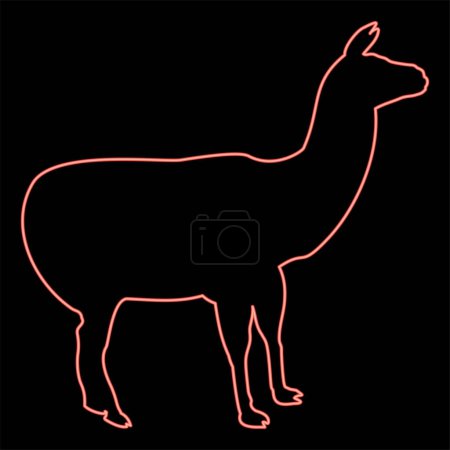 Téléchargez les illustrations : Neon alpaca Llama Lama Guanaco red color vector illustration image flat style light - en licence libre de droit