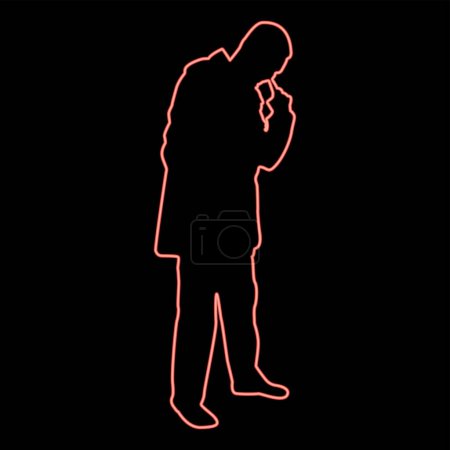 Ilustración de Neon man poking in nose use finger Male cleans nasal passages red color vector illustration image flat style light - Imagen libre de derechos