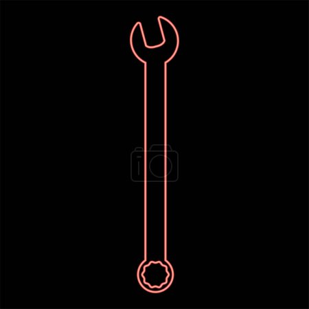 Illustration for Neon wrench hexagon Spanner Hand tool Mechanic engineer instrument red color vector illustration image flat style light - Royalty Free Image