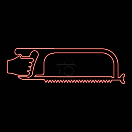 Illustration for Neon hacksaw for metal in hand Saw tool Cutting red color vector illustration image flat style light - Royalty Free Image