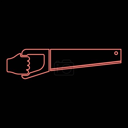 Téléchargez les illustrations : Neon wood saw in hand tool in use Arm for cutting Timber symbol Sawmill concept red color vector illustration image flat style light - en licence libre de droit