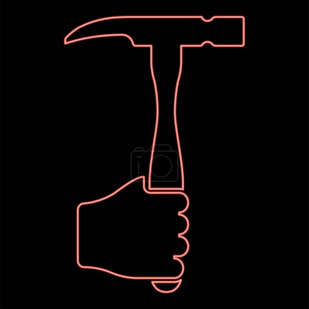 Illustration for Neon hammer in hand holding tool use Arm using Working concept red color vector illustration image flat style light - Royalty Free Image