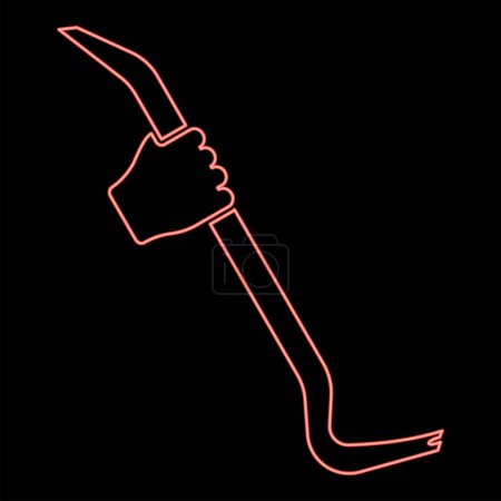 Ilustración de Neon crowbar in hand holding tool use Arm using Multifunctional utility bar red color vector illustration image flat style light - Imagen libre de derechos