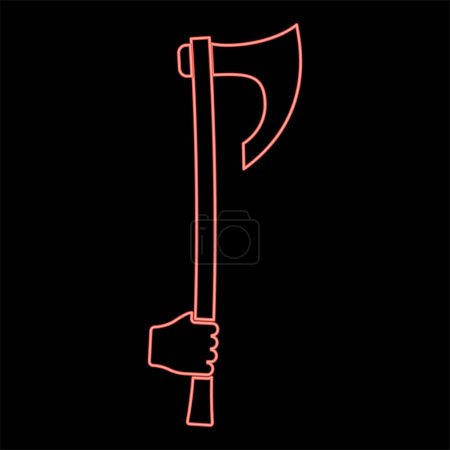 Illustration for Neon war axe in hand use arm poleaxe red color vector illustration image flat style light - Royalty Free Image