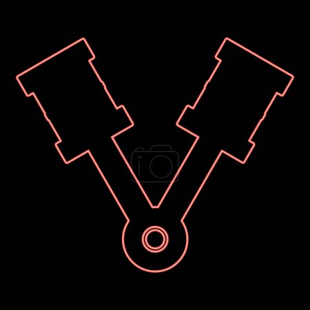 Illustration for Neon pistons of engine two items with rods aligned for car crankshaft cylinder camshaft red color vector illustration image flat style light - Royalty Free Image