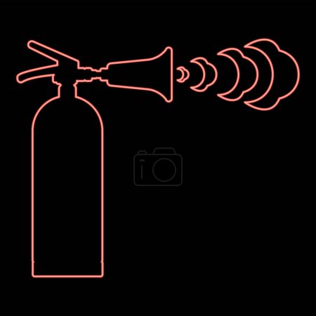 Illustration for Neon fire extinguisher in action with foam bubbles jet for extinguishing puts out fire fighting red color vector illustration image flat style light - Royalty Free Image