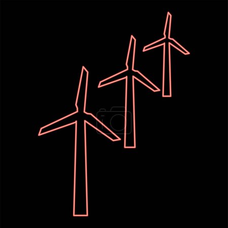 Ilustración de Neon wind generators turbine power Windmill clean energy concept red color vector illustration image flat style light - Imagen libre de derechos