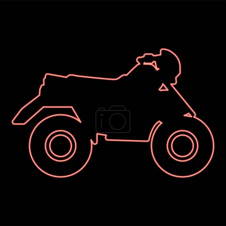 Téléchargez les illustrations : Neon quad bike ATV moto for ride racing all terrain vehicle red color vector illustration image flat style light - en licence libre de droit