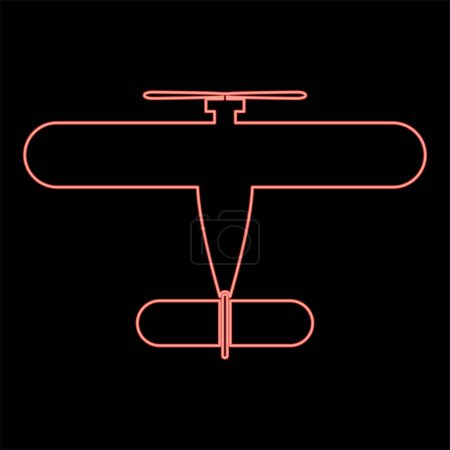 Illustration for Neon propelier aircraft retro vintage small plane single engine red color vector illustration image flat style light - Royalty Free Image