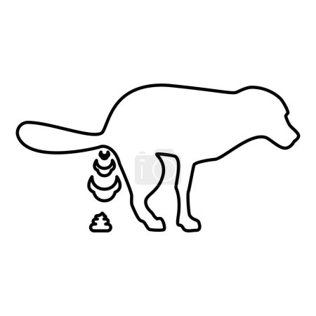 Illustration for Dog defecation poke pooping pet feces doing its toilet concept of place for walking with animals shit site excrement canine contour outline line icon black color vector illustration image thin flat style simple - Royalty Free Image