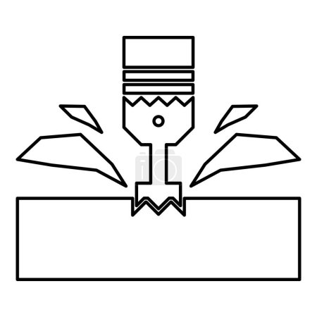Illustration for CNC milling machine material metalworking cutter plunger metalwork industry lathe plunge power tool technology tooling carving shavings contour outline line icon black color vector illustration image thin flat style simple - Royalty Free Image