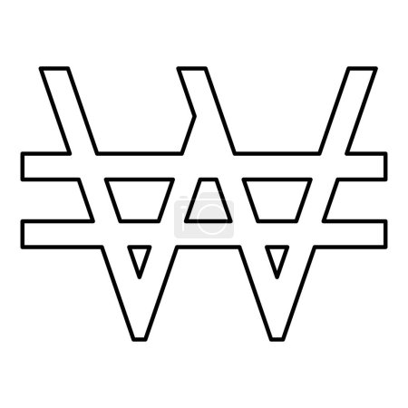 Ilustración de Símbolo ganó Corea signo de dinero KRW moneda contorno monetario esquema icono color negro vector ilustración imagen delgado estilo plano simple - Imagen libre de derechos