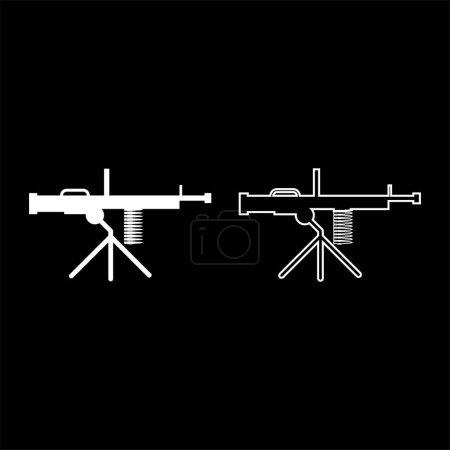 Illustration for Machine-gun weapon set icon white color vector illustration image simple solid fill outline contour line thin flat style - Royalty Free Image