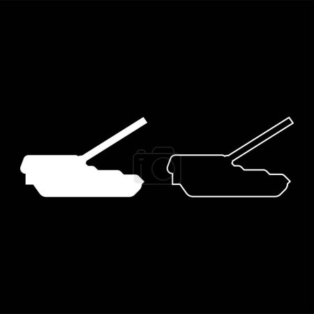 Illustration for Self-propelled howitzer artillery system set icon white color vector illustration image simple solid fill outline contour line thin flat style - Royalty Free Image