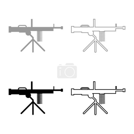 Illustration for Machine-gun weapon set icon grey black color vector illustration image simple solid fill outline contour line thin flat style - Royalty Free Image