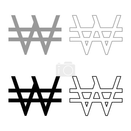 Illustration for Symbol won Korea money sign KRW currency monetary set icon grey black color vector illustration image simple solid fill outline contour line thin flat style - Royalty Free Image