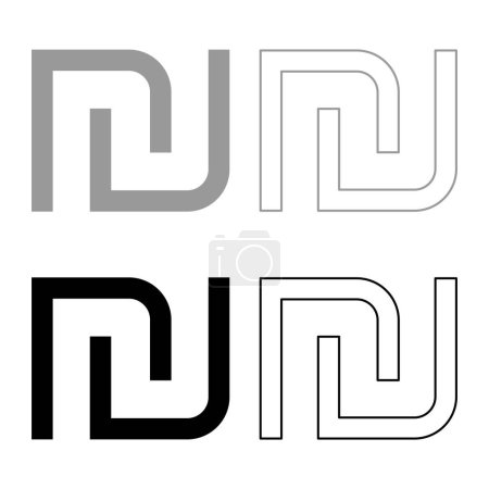 Illustration for Israeli Shekel currency symbol ILS money nis sign new set icon grey black color vector illustration image simple solid fill outline contour line thin flat style - Royalty Free Image