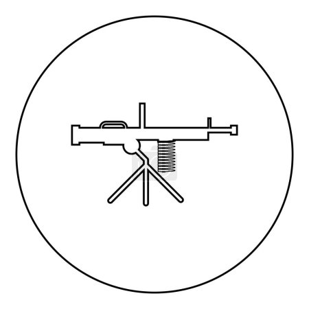 Illustration for Machine-gun weapon icon in circle round black color vector illustration image outline contour line thin style simple - Royalty Free Image