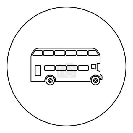 Téléchargez les illustrations : Double pont Londres bus ville transport double pont tourisme icône en cercle rond noir couleur vecteur illustration contour de l'image ligne style mince simple - en licence libre de droit
