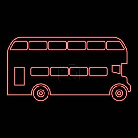 Téléchargez les illustrations : Néon double étage Londres bus ville transport double étage visites guidées couleur rouge vecteur illustration image plat style lumière - en licence libre de droit