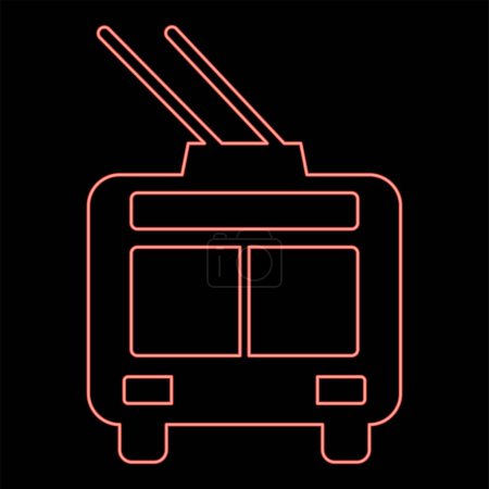 Téléchargez les illustrations : Néon trolleybus électrique ville transport urbain transport public trolley bus rouge couleur vecteur illustration image plat style lumière - en licence libre de droit