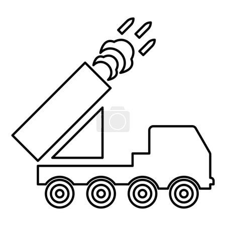 Ilustración de Lanzamiento múltiple volea sistema de cohetes reactivos disparos misiles contorno contorno línea icono negro color vector ilustración imagen delgado plano estilo simple - Imagen libre de derechos